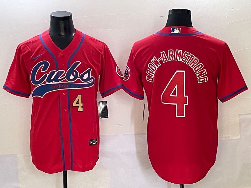Men 2025 Chicago Cubs #4 Crow-Armstrong Red Joint Name Nike MLB Jersey style 6->chicago cubs->MLB Jersey